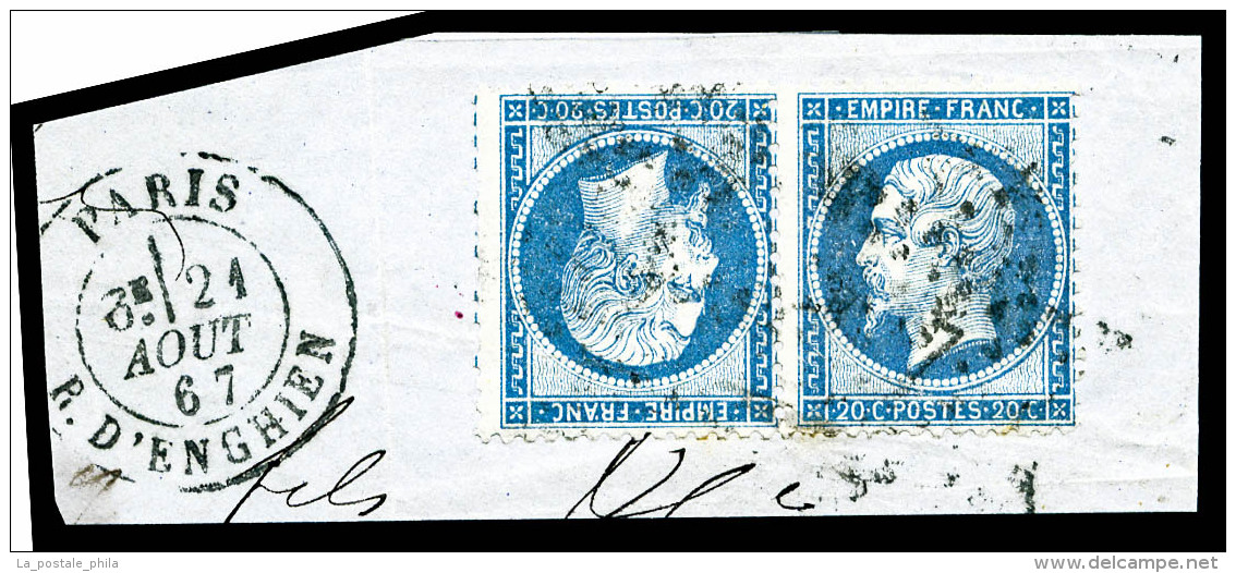 O N°22b, 20c Bleu En Paire Tête-bêche Horizontale Sur Petit Fragment, TTB (certificat)   ... - 1862 Napoléon III