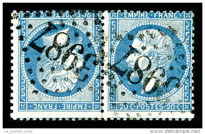 O N°22b, 20c Bleu En Paire Tête-bêche Horizontale, TTB (signé Calves/certificat)   ... - 1862 Napoleon III