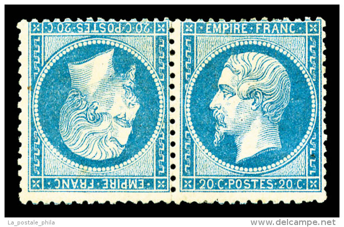 * N°22b, 20c Bleu En Paire Tête-bêche Horizontale, TB (signé Pasquet/certificat)   ... - 1862 Napoléon III.