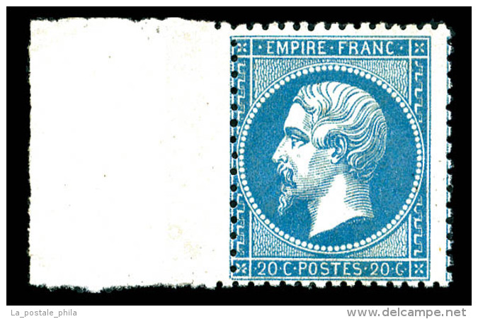 ** N°22, 20c Bleu, Bord De Feuille Latéral, Fraîcheur Postale, SUP (signé Brun/certificat) ... - 1862 Napoléon III.