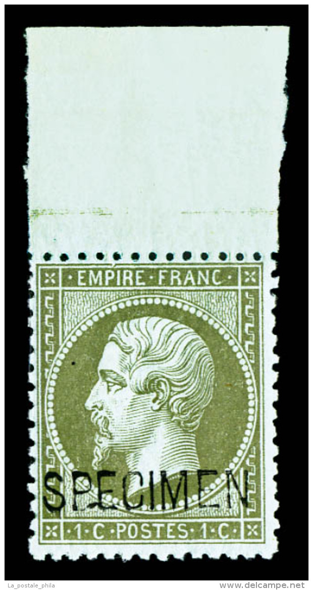 ** N°19f, 1c Vert-olive Surchargé 'SPECIMEN', Bord De Feuille Supérieur, SUP (certificat)   ... - 1862 Napoléon III.