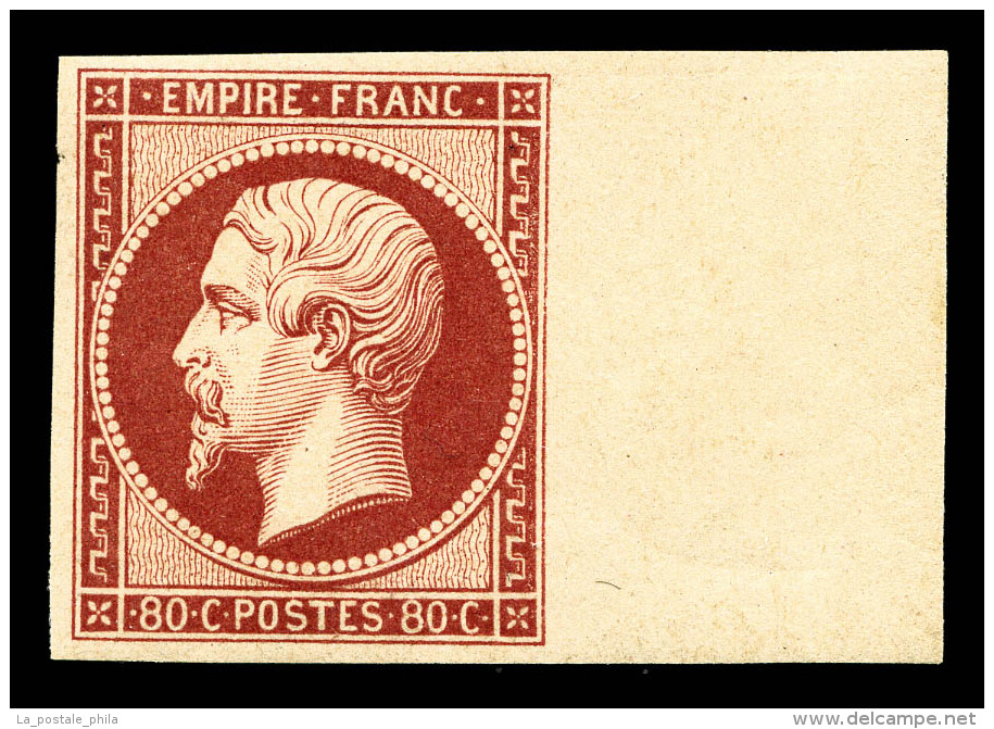 ** N°17Ah, 80c Carmin-rose, Impression De 1862, Bord De Feuille Latéral Droit (charnière Sur... - 1853-1860 Napoléon III.