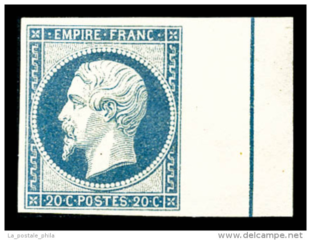 ** N°14Ai, 20c Bleu Laiteux, Bord De Feuille Latéral Avec Filet D'encadrement, SUPERBE (signé... - 1853-1860 Napoléon III