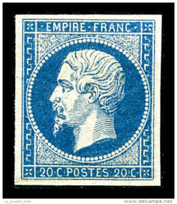 ** N°14A, 20c Bleu, Quatre Marges équilibrées, Fraîcheur Postale, TTB (certificat)   ... - 1853-1860 Napoléon III