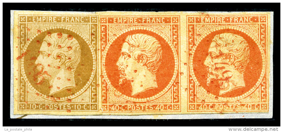 O 10c Bistre +2 Ex 40c Orange Oblitérés PC Rouge '1495' Sur Son Support, TB (signé... - 1853-1860 Napoléon III.