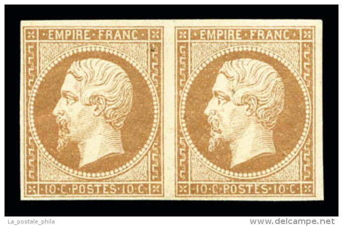 * N°13B, 10c Brun Clair Type II En Paire Horizontale Quasi **, Fraîcheur Postale, SUP (certificat)   ... - 1853-1860 Napoléon III