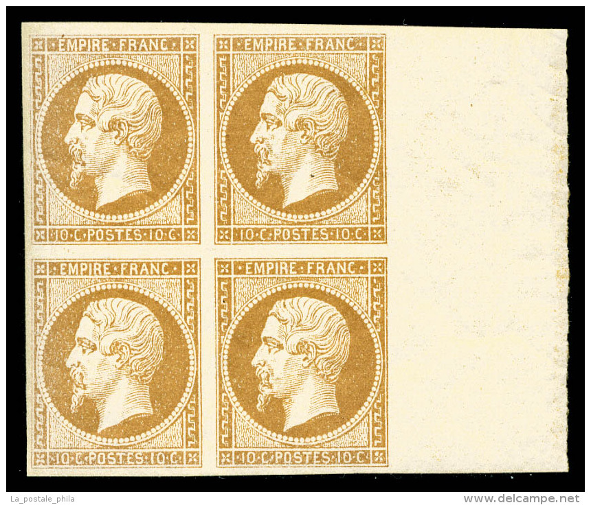 ** N°13B, 10c Brun-clair Type II En Bloc De Quatre Bord De Feuille Latéral, Fraîcheur Postale,... - 1853-1860 Napoléon III.