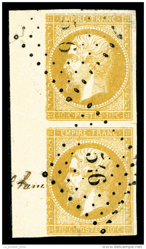 O N°13Aa, 10c Jaune-citron En Paire Bord De Feuille Latéral, SUP (certificat)    Qualité : O - 1853-1860 Napoléon III.