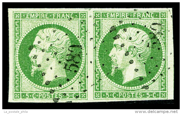 O N°12, 5c Vert En Paire Verticale, Très Jolie Nuance, SUP (signé Brun/certificat)   ... - 1853-1860 Napoléon III.