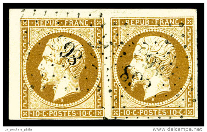 O N°9, 10c Bistre-jaune En Paire Coin De Feuille Obl PC 868, SUPERBE (signée Brun/certificat)   ... - 1852 Louis-Napoléon