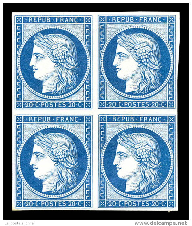 ** N°8f, Non émis, 20c Bleu Impression De 1862 En Bloc De Quatre (2ex*), Fraîcheur Postale, SUP... - 1849-1850 Cérès