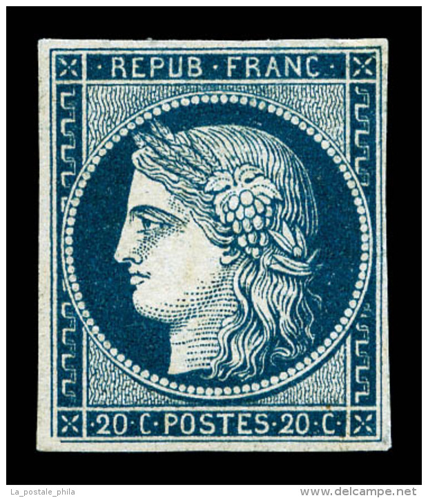 (*) N°8, Non émis, 20c Bleu Sur Jaunâtre, Très Jolie Pièce, Rare (signé... - 1849-1850 Cérès