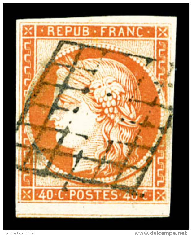 O N°5, 40c Orange, Obl Grille, Un Voisin, TTB (signé Brun/certificat)    Qualité : O    Cote :... - 1849-1850 Cérès