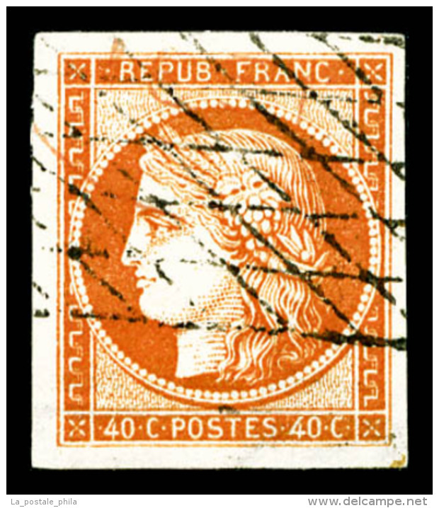 O N°5, 40c Orange Obl Grille Sans Fin, Grandes Marges, Pièce Choisie, SUP (signé... - 1849-1850 Ceres