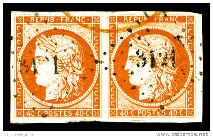 O N°5, 40c Orange En Paire Obl PC '3121', Jolies Marges, TTB (signé Brun/certificat)    Qualité :... - 1849-1850 Ceres