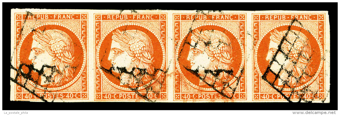 O N°5, 40c Orange: Bande De Quatre Horizontale, Obl Grille, Jolie Pièce, TB (signé/certificat)   ... - 1849-1850 Ceres