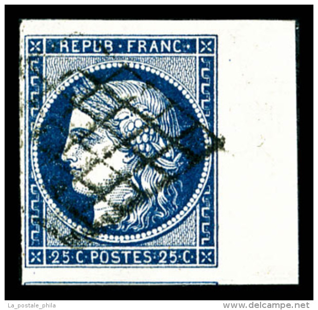 O N°4a, 25c Bleu Foncé, Bdf, 1 Voisin, Pièce Choisie, SUP    Qualité : O - 1849-1850 Cérès