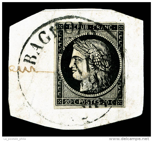 O N°3, 20c Noir Oblitération Cachet à Date Type 13 (Janvier) De Bagnols Sur Petit Fragment, TB Et... - 1849-1850 Ceres