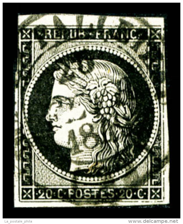 O N°3, 20c Noir Obl Càd Type 14 Du 20 Janvier 1849, TTB (signé Scheller/Certificat)   ... - 1849-1850 Cérès