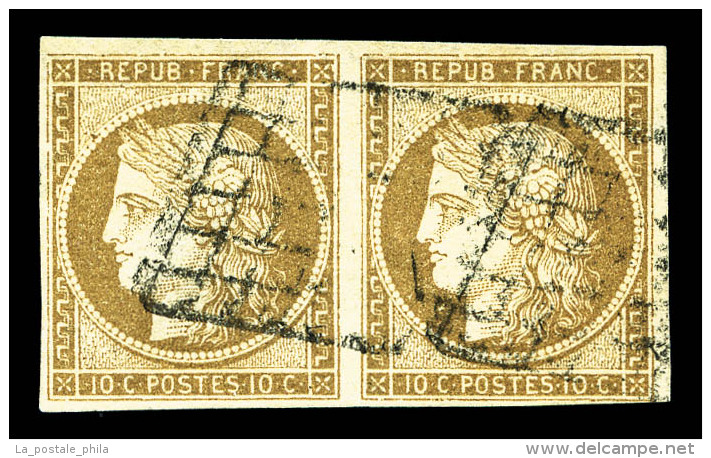 O N°1b, 10c Bistre-verdâtre En Paire, Très Jolie Nuance, RARE (signé/certificat)   ... - 1849-1850 Ceres