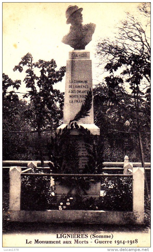 80 - Somme - Lignières - Le Monument Aux Morts - Guerre 1914-1918 - édit LEFEVRE - Altri & Non Classificati