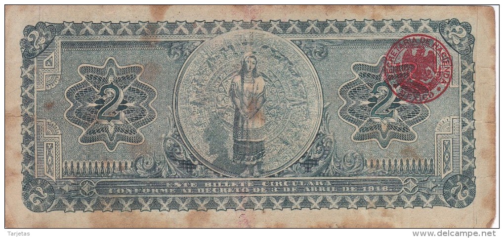 BILLETE DE MEXICO DE 2 PESOS DEL GOBIERNO PROVISIONAL DEL AÑO 1916   (BANKNOTE) - México