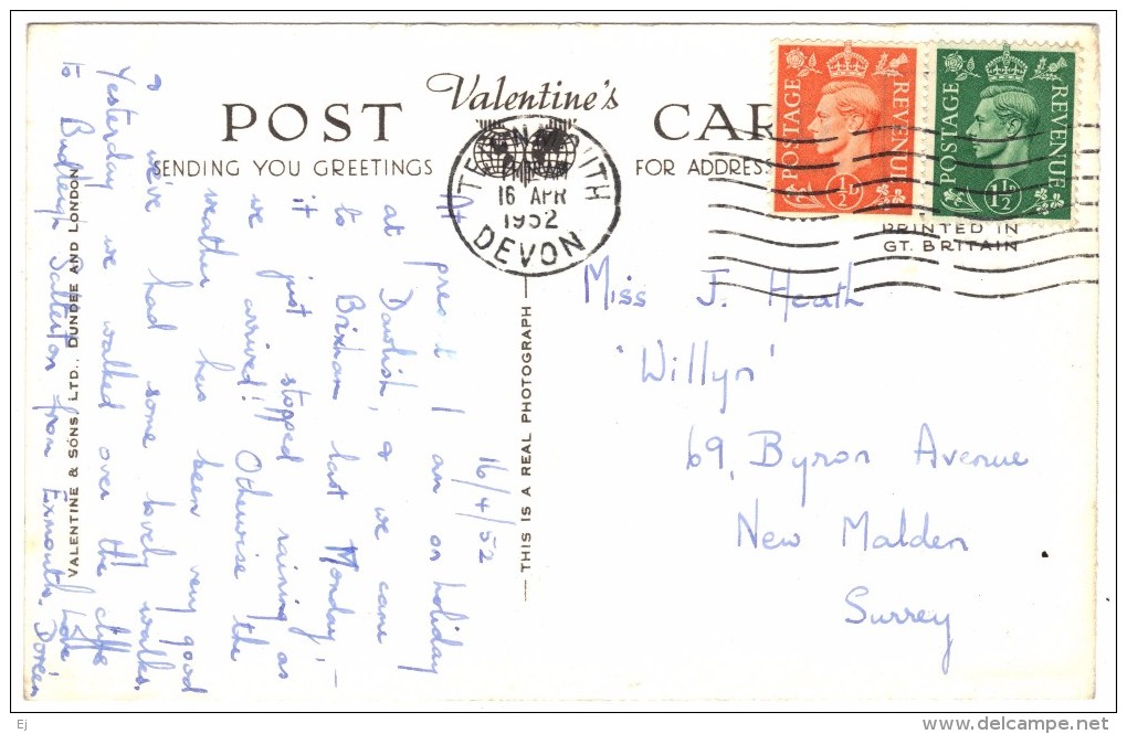 St Mary's Bay, Brixham - Real Photo - Postmark 1952 - Valentine - Other & Unclassified