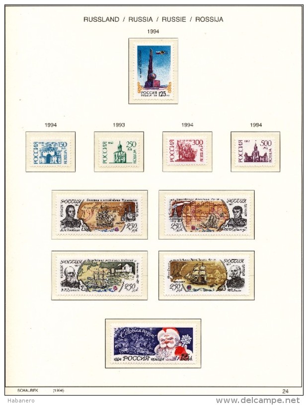 RUSSIA - 1994 COMPLETE COLLECTION OF STAMPS, BLOCKS & SHEETS ON 17 SCHAUBEK ALBUMSHEETS - MNH **