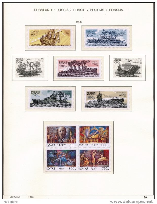 RUSSIA - 1996  COLLECTION OF STAMPS, BLOCKS & SHEETS ON 16 SCHAUBEK ALBUMSHEETS - MNH **
