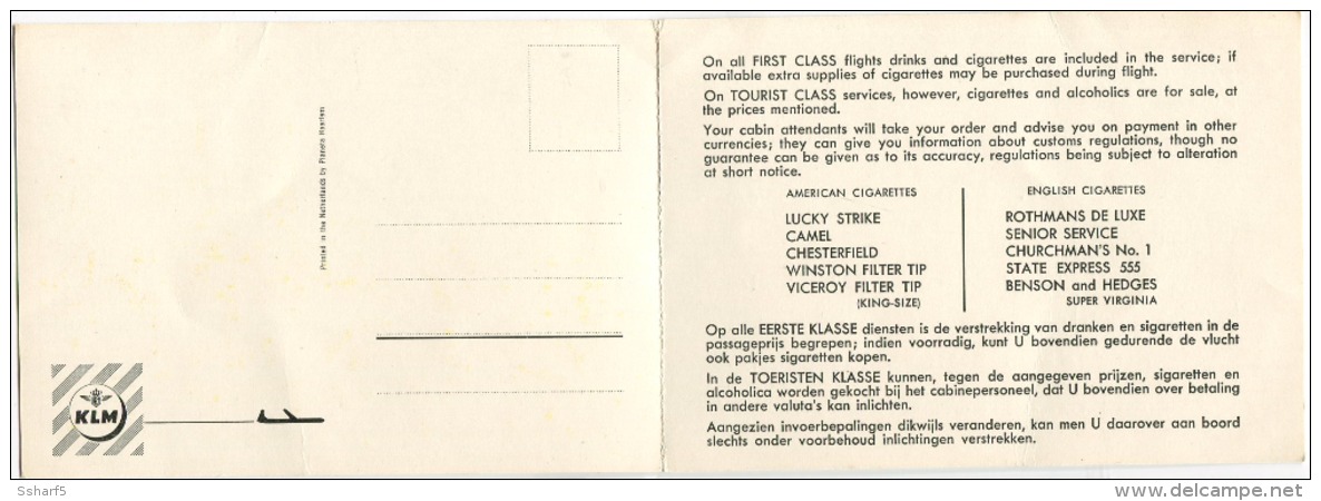 KLM Advertisement Postcard With Price List For Drinks Around 1960? - Zonder Classificatie