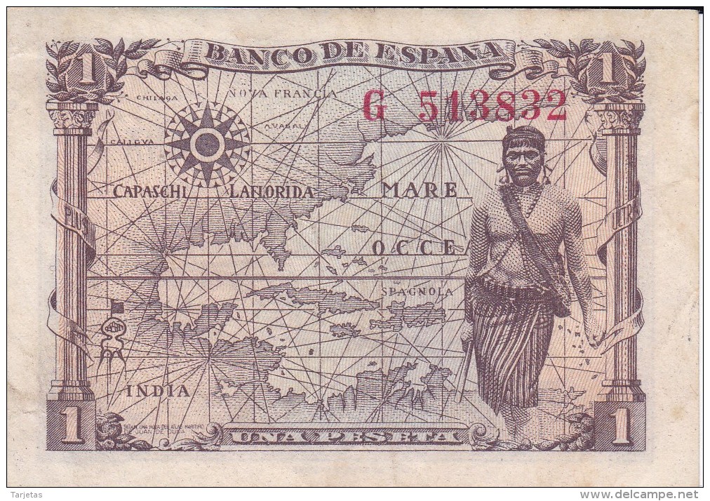 BILLETE DE ESPAÑA DE 1 PTA DEL 15/06/1945 ISABEL LA CATÓLICA SERIE G (BANK NOTE) - 1-2 Pesetas