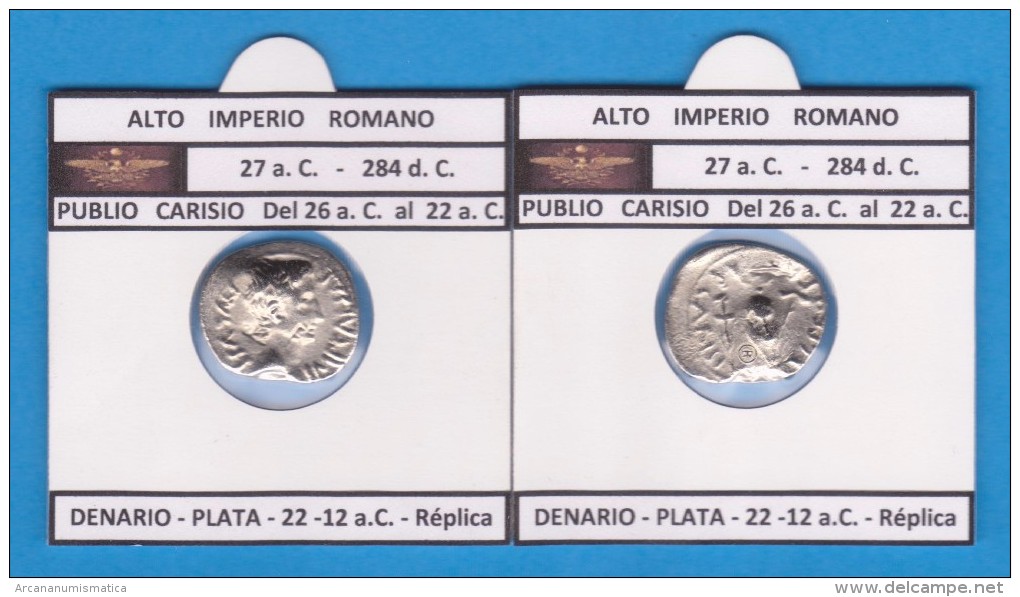 Hispania PUBLIO CARISIO DENARIO PLATA 22-12 A.C. Réplica   T-DL-11.751 - Fausses Monnaies