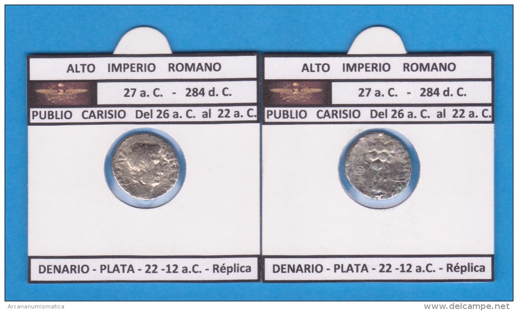 Hispania PUBLIO CARISIO DENARIO PLATA 22-12 A.C. Réplica   T-DL-11.752 - Imitazioni