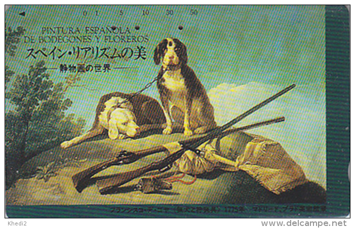 Télécarte Japon / 110-121975 - PEINTURE ESPAGNE - GOYA - CHIEN Chasse Fusil - SPAIN Japan Painting Phonecard DOG 1491 - Peinture