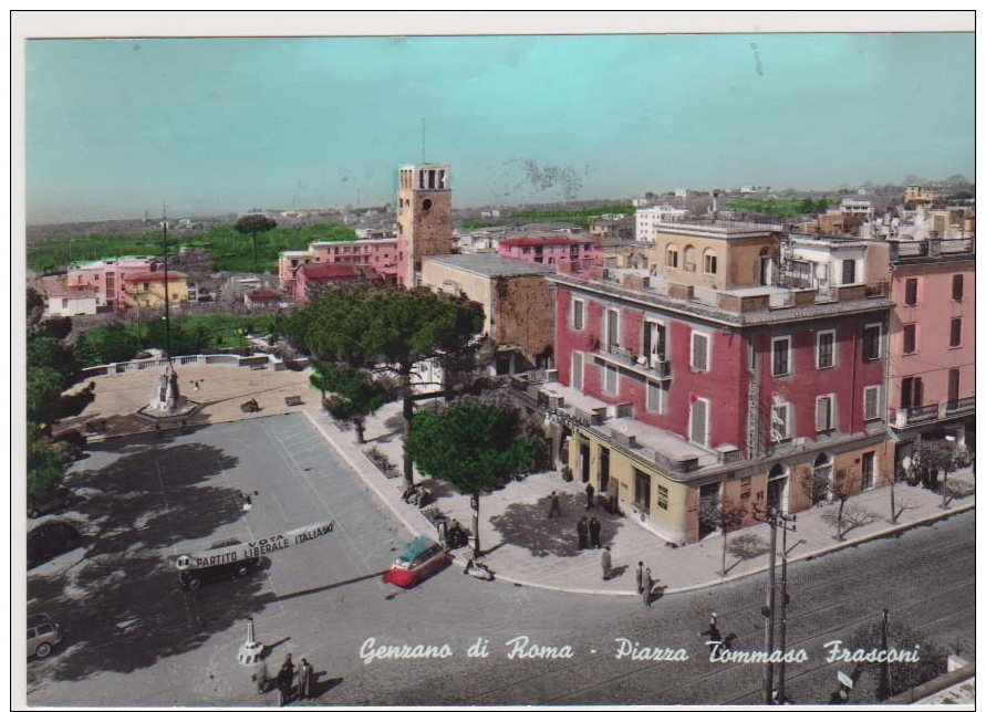 GENZANO DI ROMA PIAZZA DI ROMA TOMMASO FRASCONI STRISCIONE PARTITO LIBERALE ANIMATA VIAGGIATA 1965 - Otros & Sin Clasificación