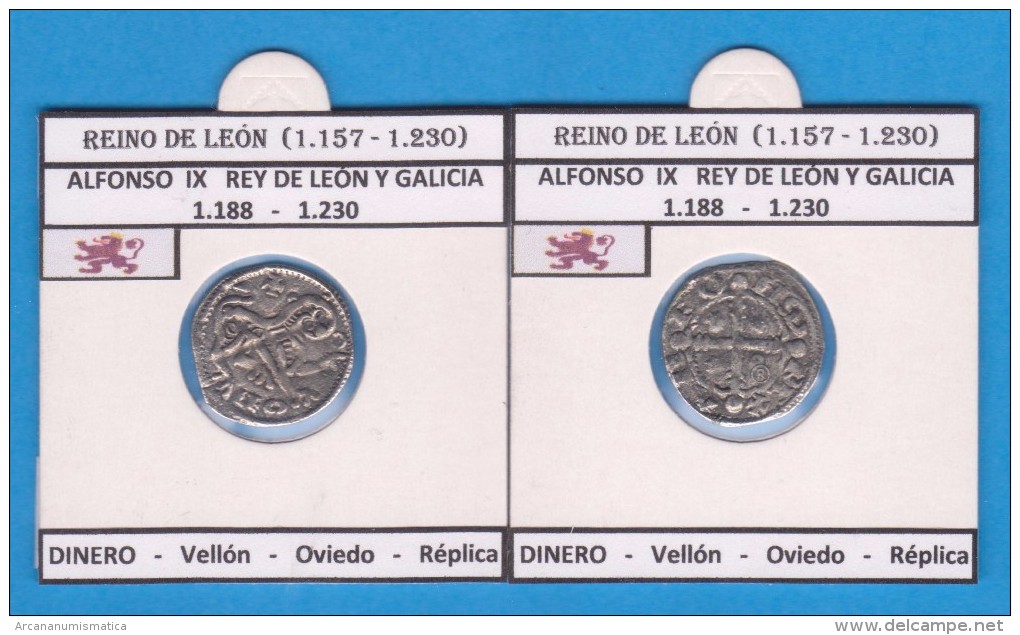 REINO DE LEON Alfonso IX De Leon Y Galicia  DINERO - Vellón Oviedo Réplica T-DL-11.769 - Monedas Falsas