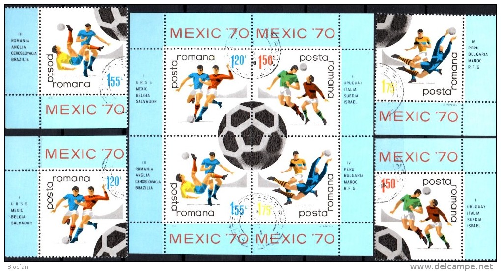 Fußball-WM Mexico 1970 Rumänien 2846/9+Block 75 O 10€ Sport Spielszenen Bloque Hojita Hb Bloc Ms Soccer Sheet Bf ROMANIA - 1970 – Mexico