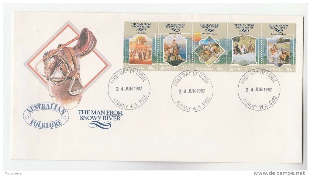 1987 Albany AUSTRALIA FDC Stamps MAN FROM SNOWY RIVER, HORSES Cover Horse - Sobre Primer Día (FDC)