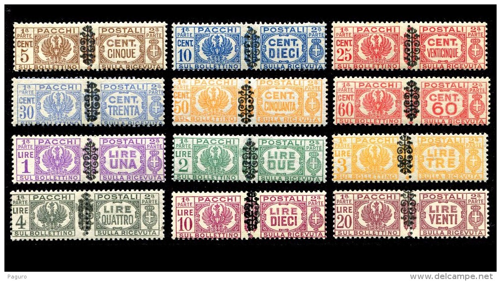 REGNO Luogotenenza 1945 Pacchi Postali Soprastampati Con Il Fregio 12v. Completa MNH ** Integra - Paketmarken