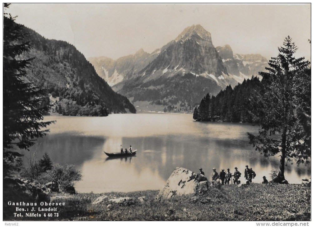 OBERSEE &#8594; Viele Wanderer Am See Mit Gastahaus Stempel, Ca.1950 - Autres & Non Classés