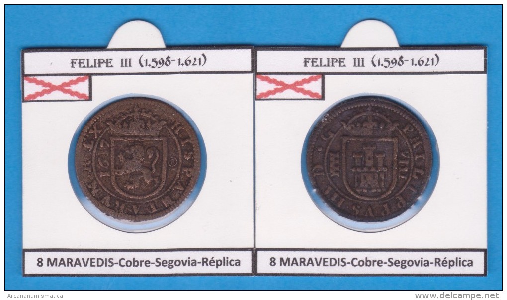 FELIPE III (1.598-1.621) 8 MARAVEDIS Cobre Segovia Réplica T-DL-11.788 - Fausses Monnaies