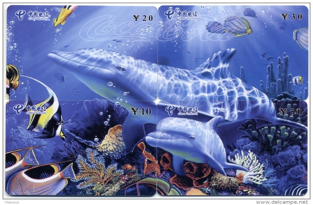 Puzzle Dauphin Dolphin Animal 4 Télécartes Chine  Phonecard  Telefonkarte P49 - Chine