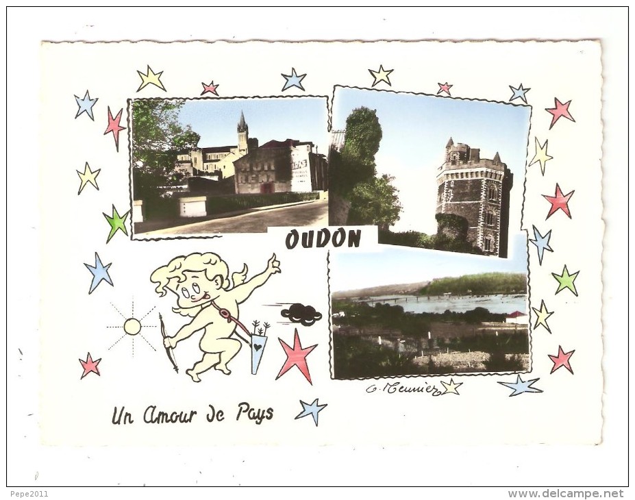 CPA  44 OUDON  Un Amour De Pays Multivues ( 3 ) & Illustration Angelot Avec Arc 1965 - Oudon