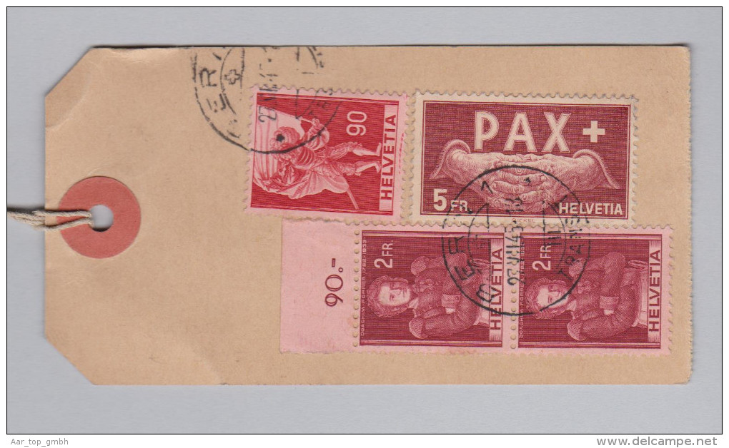 Schweiz Paketanhänger 1945-07-27 CHF 9.90 5Fr. Pax + (41.5kg) - Storia Postale