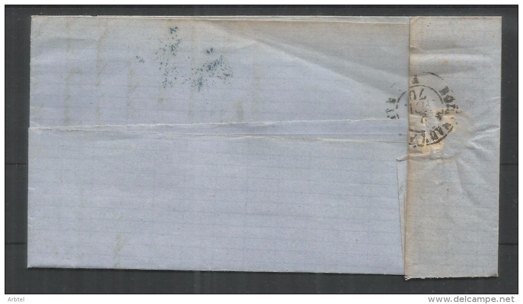BARCELONA 1870 CC A FRANCIA CON SELLO 12 CUARTOS AL DORSO MAT LARROQUE D´OLMES - Cartas & Documentos