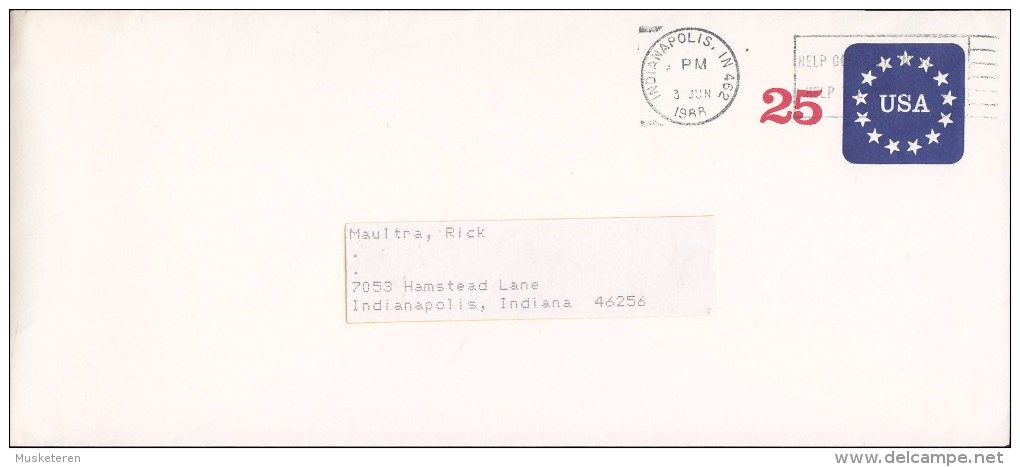 United States Postal Stationery Ganzsache Entier INDIANAPOLIS 1988 Cover Lettre Locally Sent - 1981-00