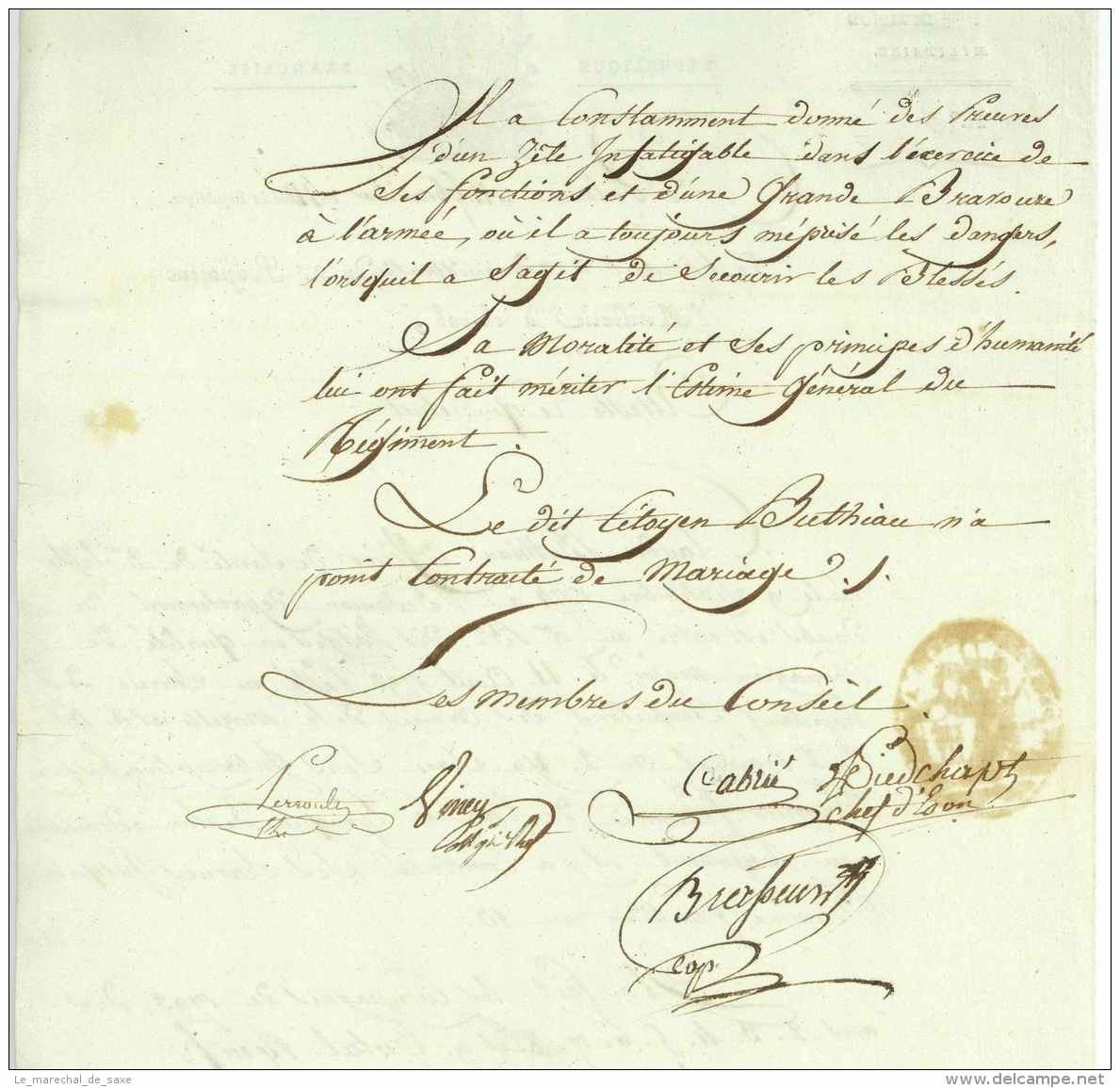 2e REGIMENT D'ARTILLERIE A CHEVAL - Valence 1802 - Officier De Santé Buthiau - Historical Documents