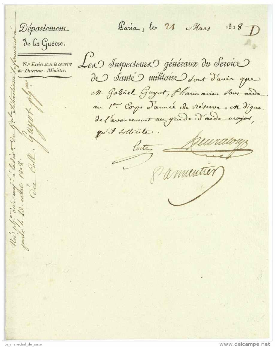 Antoine Augustin PARMENTIER (1737-1813) - Pharmacien, Agronome, Nitrionniste - 1808 - + Chirurgien Grande Armee - Historical Documents