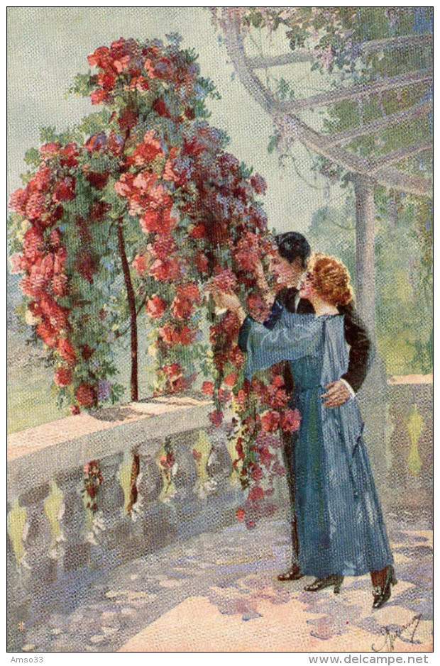 1915. CPA ITALIE ILLUSTRATEUR. COUPLE ET FLEURS - Autres & Non Classés