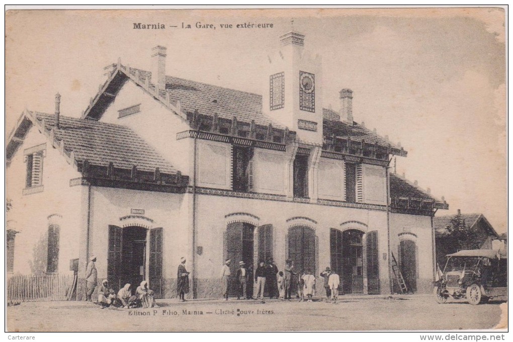 Afrique,algérie 1923,la Gare De Marnia,ouest Du Pays,frontière Marocaine,prés De Oujda,et Tlemcen,voiture Avec Drapeau - Tlemcen